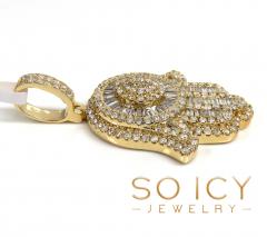 14k gold round & baguette diamond large hamsa pendant  1.27ct