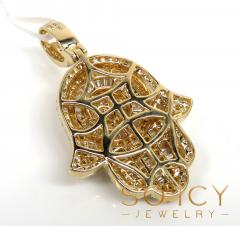 14k gold round & baguette diamond large hamsa pendant  1.27ct