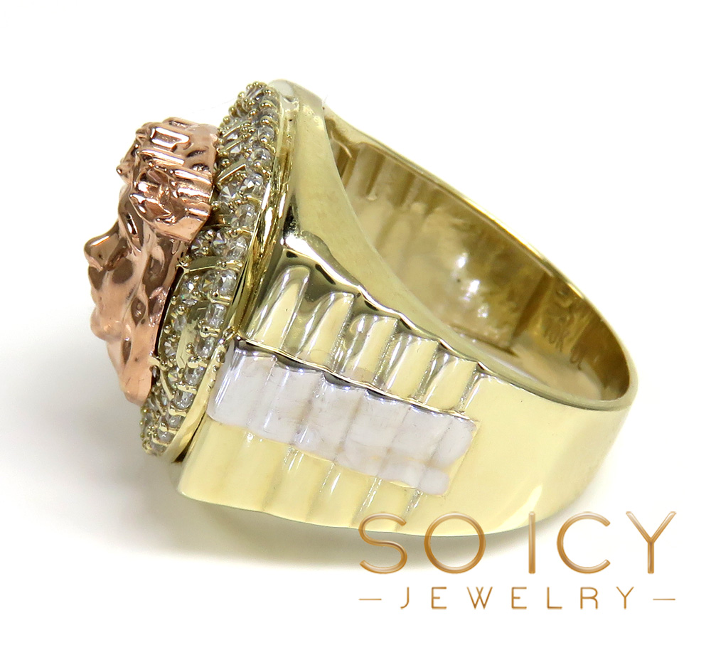 10k tri color cz presidential jesus face ring 1.00ct 