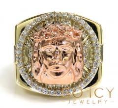 10k tri color cz presidential jesus face ring 1.00ct 