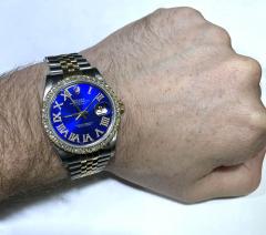 Rolex date just perpetual two tone 36mm custom diamond bezel 2.15ct