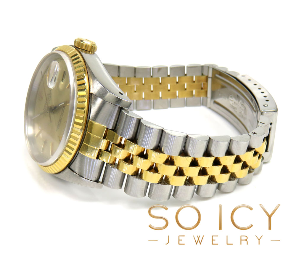 18k yellow gold and stainless steel rolex 36mm datejust watch 