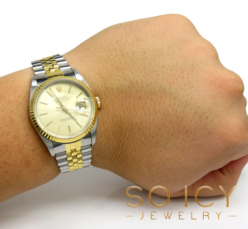 18k yellow gold and stainless steel rolex cream dial 36mm datejust watch - Image 6