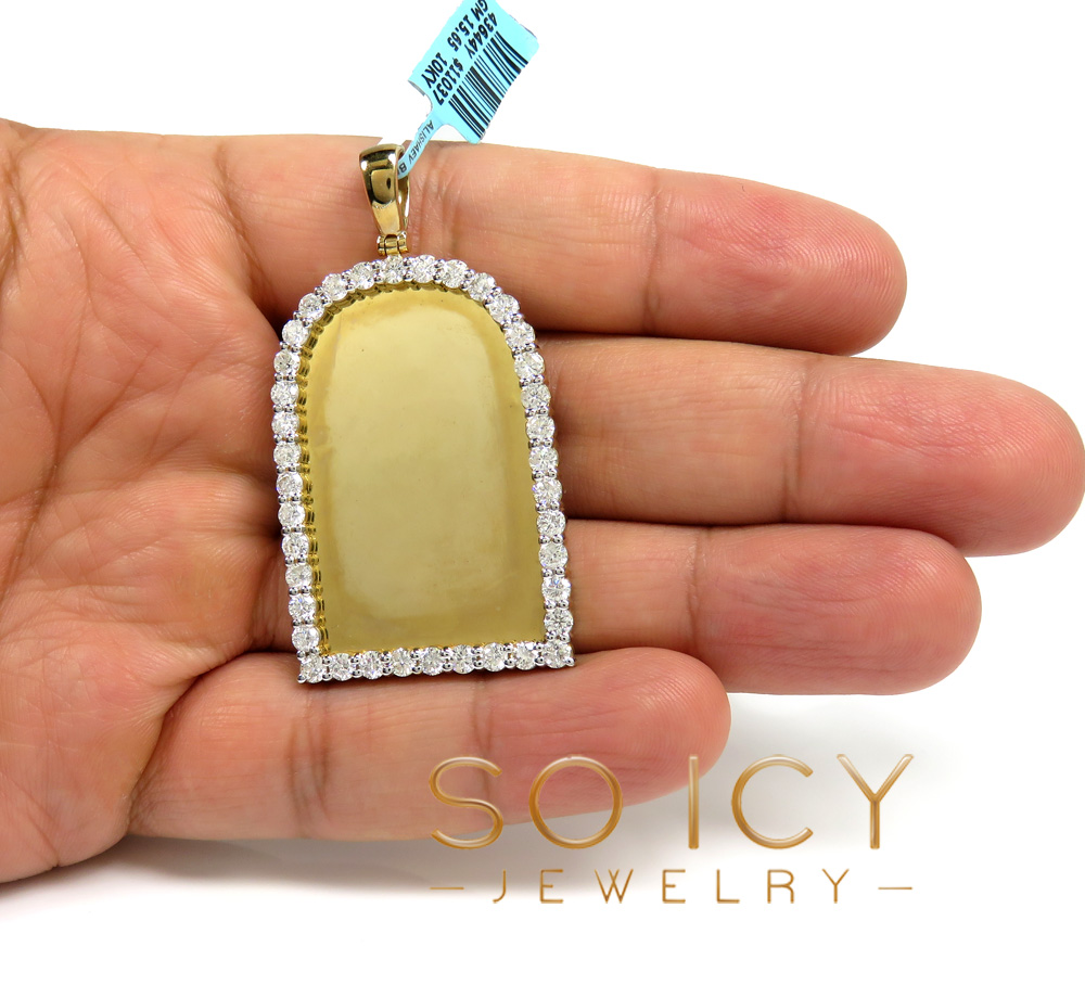 10k yellow gold xl diamond tomb stone picture pendant 3.91ct