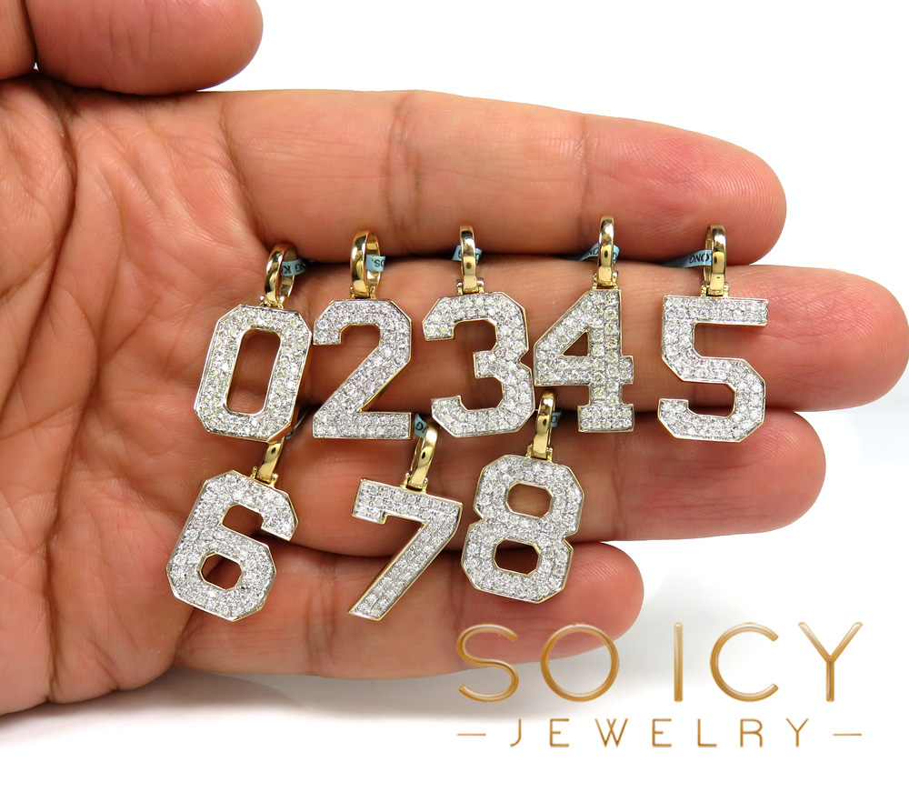 10k yellow gold diamond number pendant 0.48ct