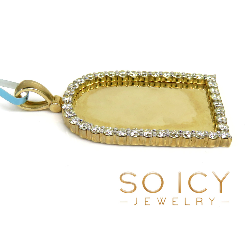 10k yellow gold large diamond tomb stone picture pendant 1.77ct