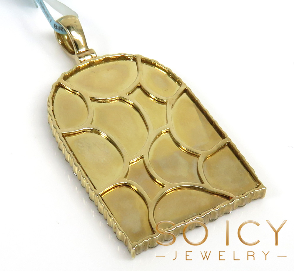 10k yellow gold large diamond tomb stone picture pendant 1.77ct
