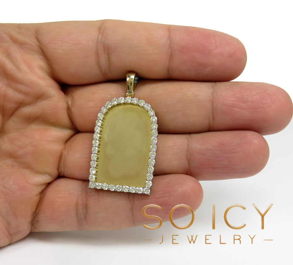 10k yellow gold large diamond tomb stone picture pendant 1.77ct