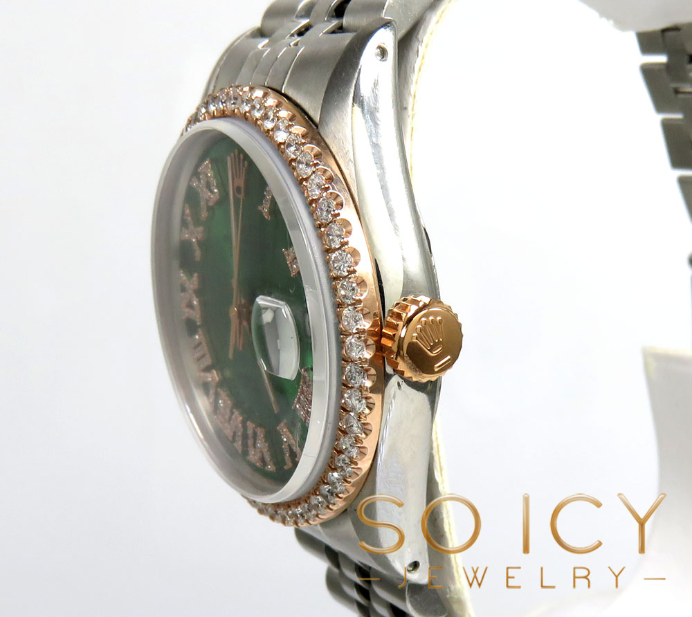 Rolex date just perpetual 36mm custom rose gold diamond bezel 1.75ct