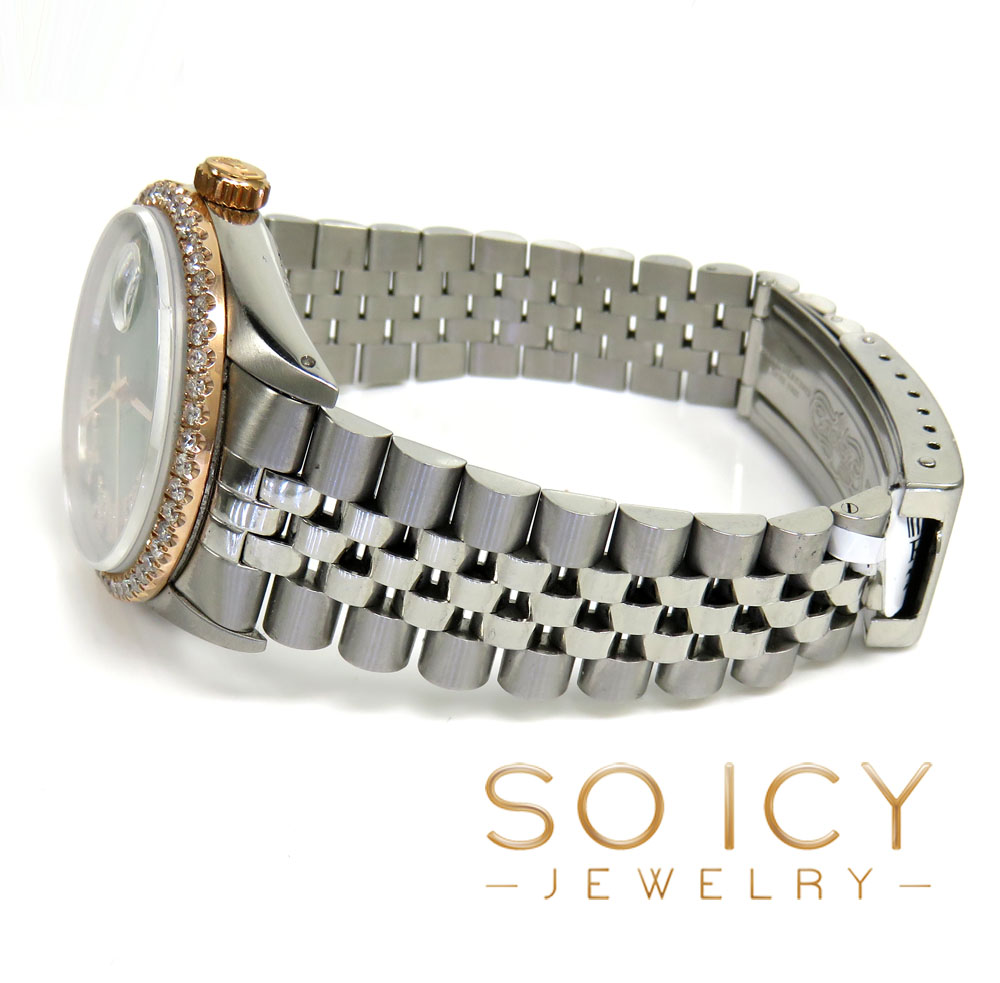 Rolex date just perpetual 36mm custom rose gold diamond bezel 1.75ct