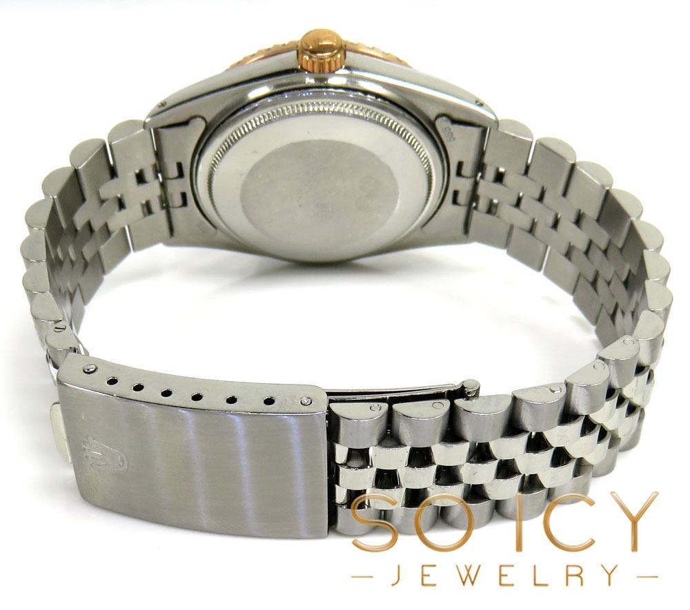 Rolex date just perpetual 36mm custom rose gold diamond bezel 1.75ct