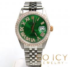 Rolex date just perpetual 36mm custom rose gold diamond bezel 1.75ct