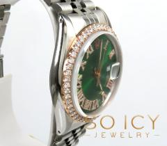 Rolex date just perpetual 36mm custom rose gold diamond bezel 1.75ct