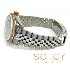 Rolex date just perpetual 36mm custom rose gold diamond bezel 1.75ct
