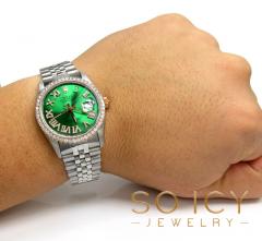 Rolex date just perpetual 36mm custom rose gold diamond bezel 1.75ct
