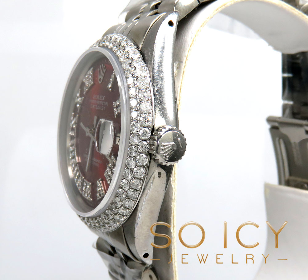 Rolex date just perpetual 36mm custom dome shape diamond bezel 3.50ct