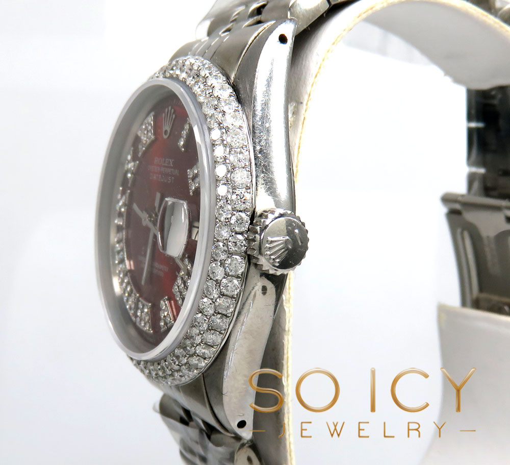 Rolex date just perpetual 36mm custom dome shape diamond bezel 3.50ct