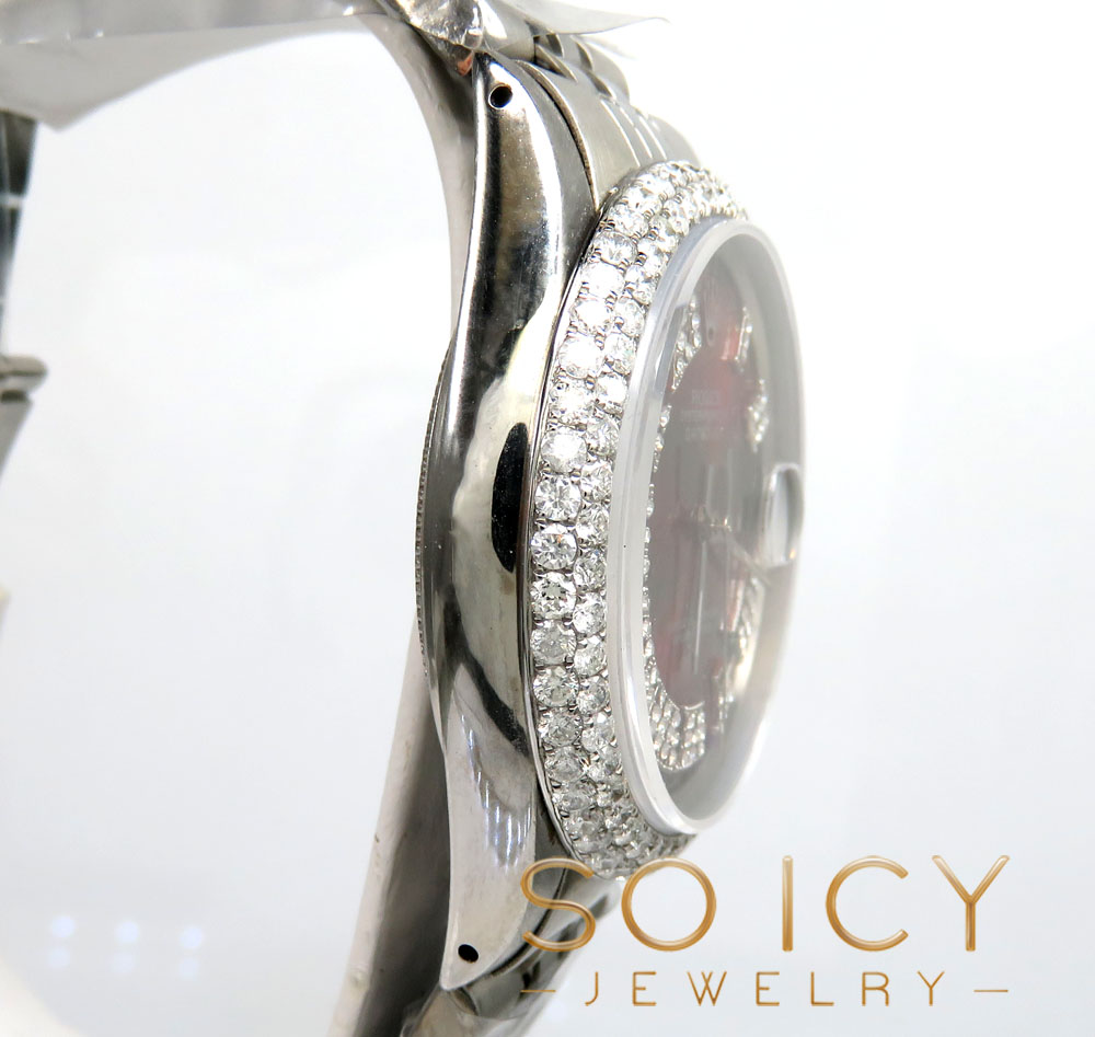 Rolex date just perpetual 36mm custom dome shape diamond bezel 3.50ct
