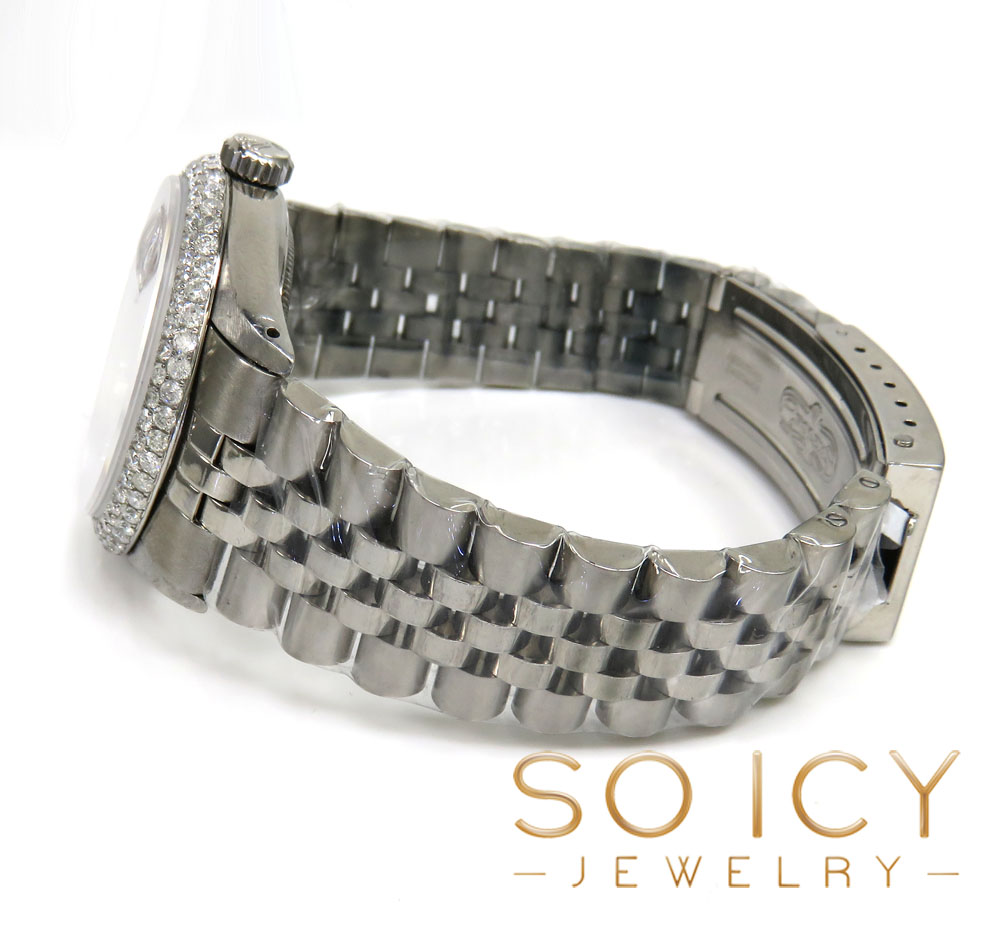 Rolex date just perpetual 36mm custom dome shape diamond bezel 3.50ct