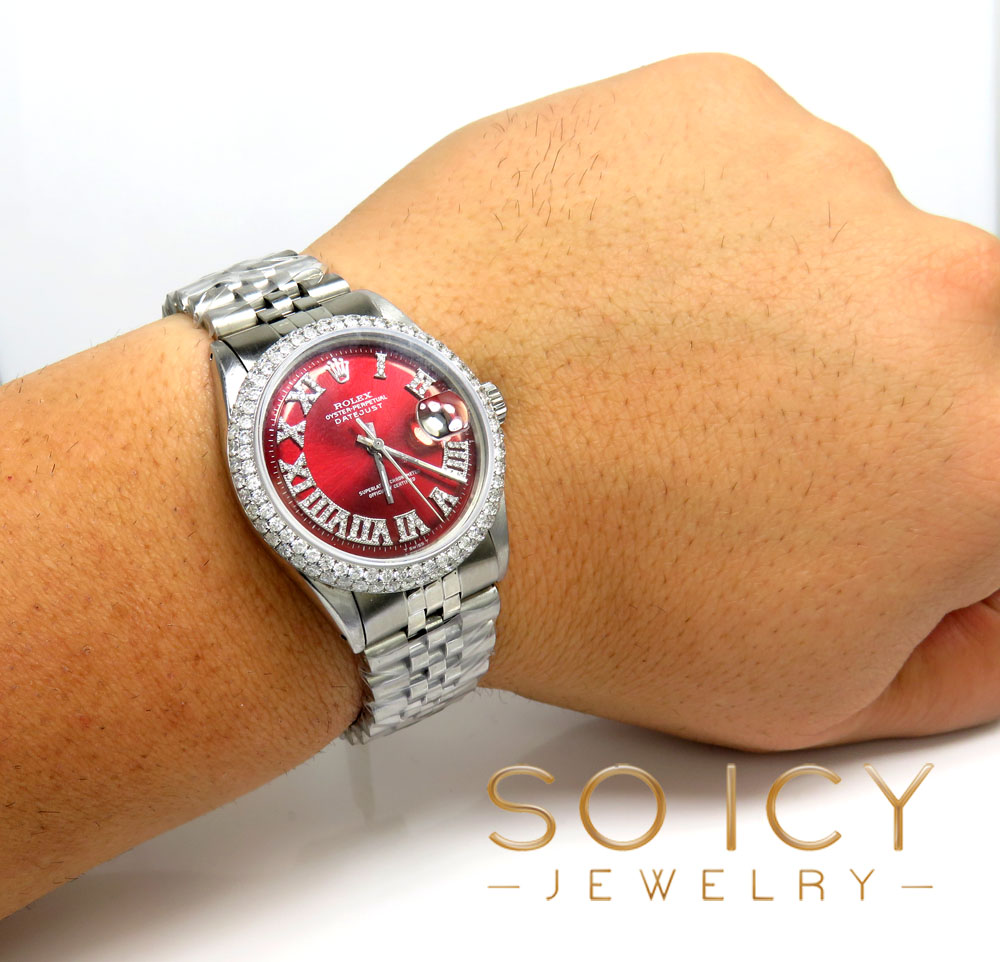 Rolex date just perpetual 36mm custom dome shape diamond bezel 3.50ct