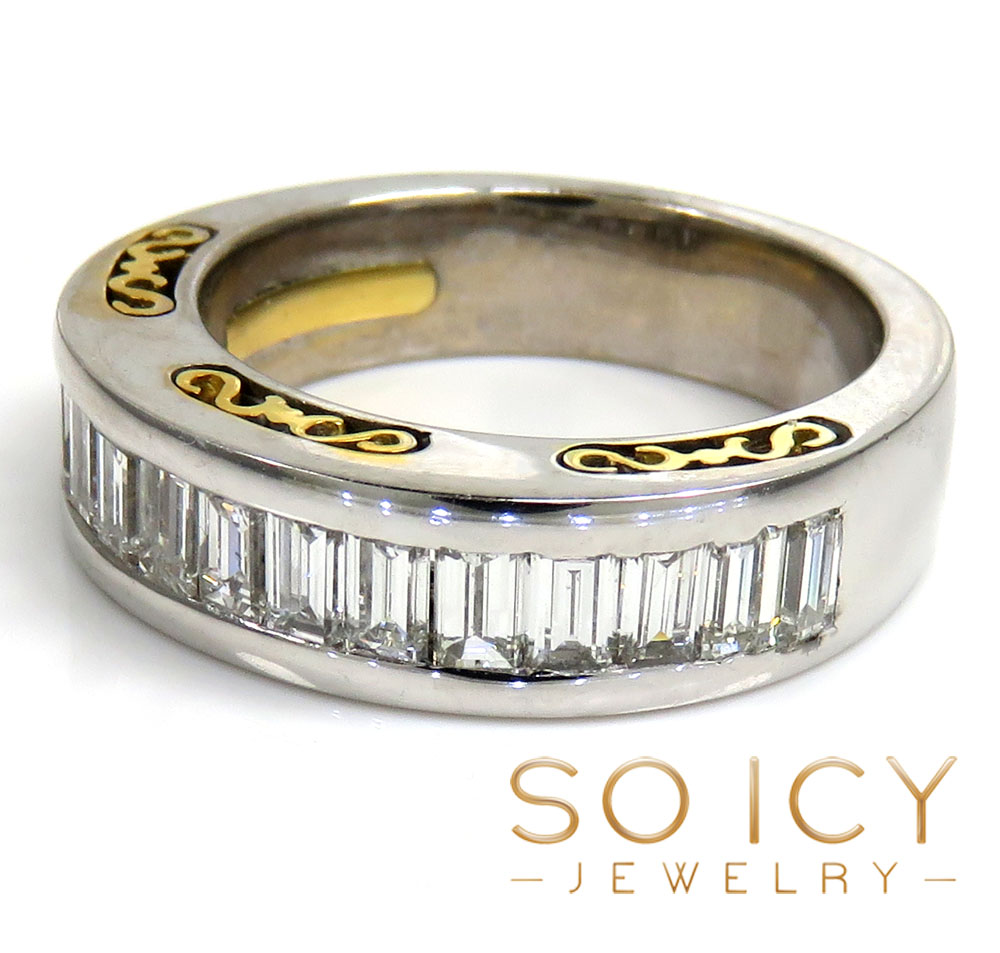 18k two tone gold baguette diamond wedding band 1.50ct