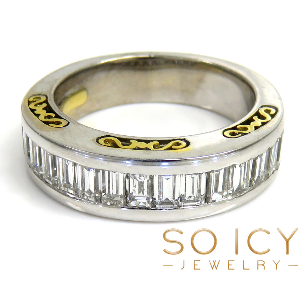 18k two tone gold baguette diamond wedding band 1.50ct
