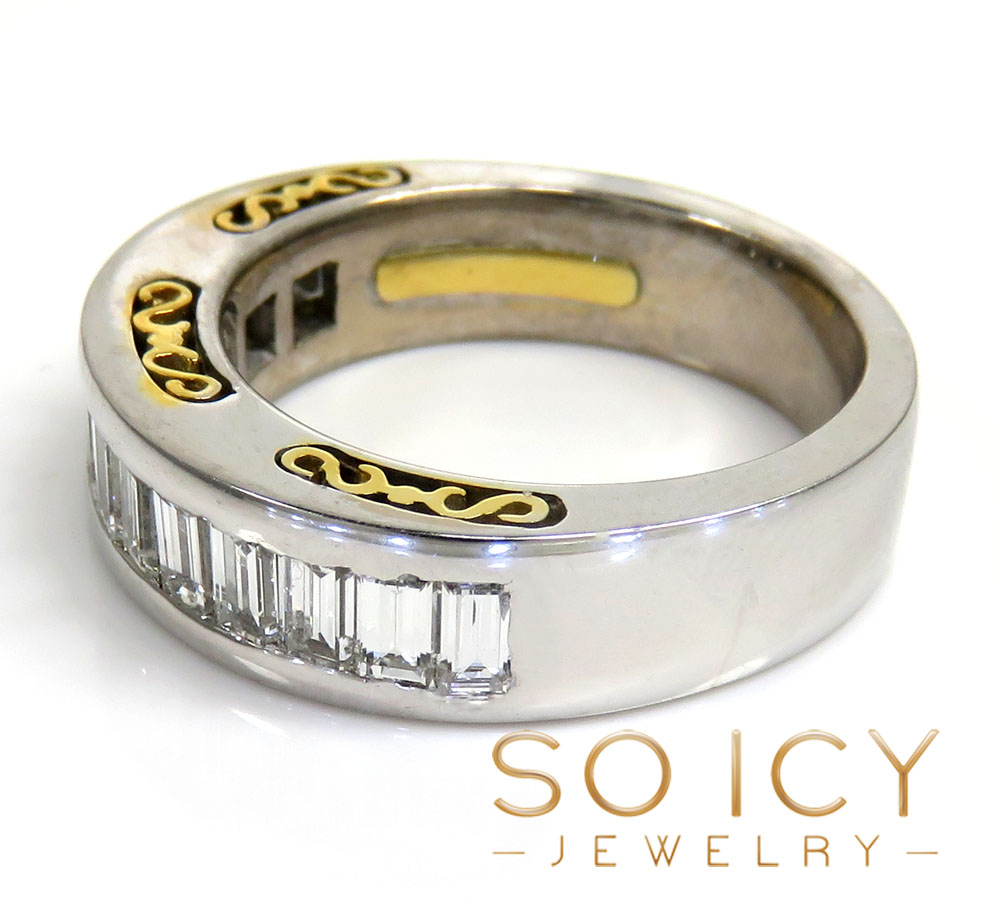 18k two tone gold baguette diamond wedding band 1.50ct