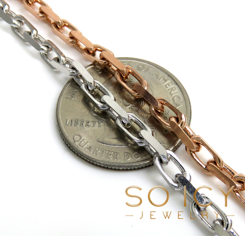 14k white or rose gold solid flat edge cable link chain 18-26 inches 3.50mm  - Image 2