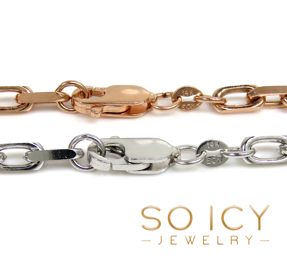 14k white or rose gold solid flat edge cable link chain 18-26 inches 3.50mm 