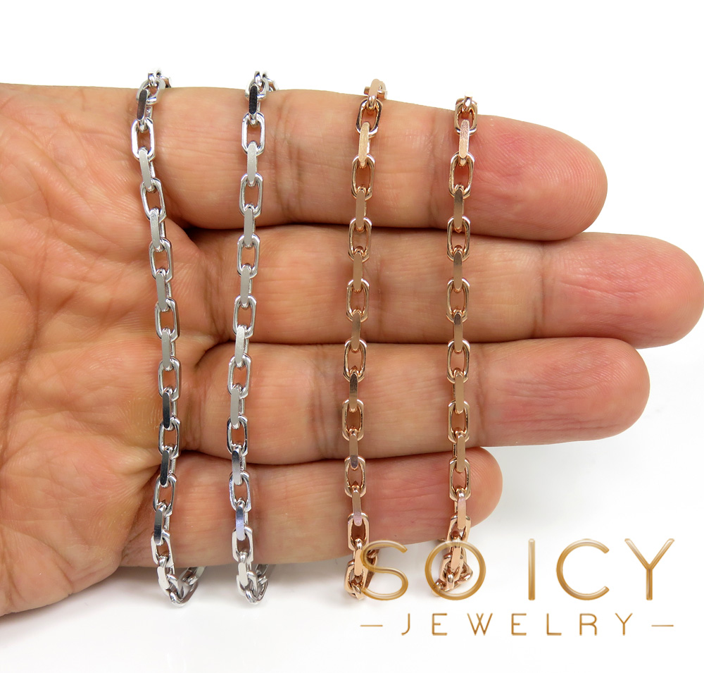 14k white or rose gold solid flat edge cable link chain 18-26 inches 3.50mm  - Image 4