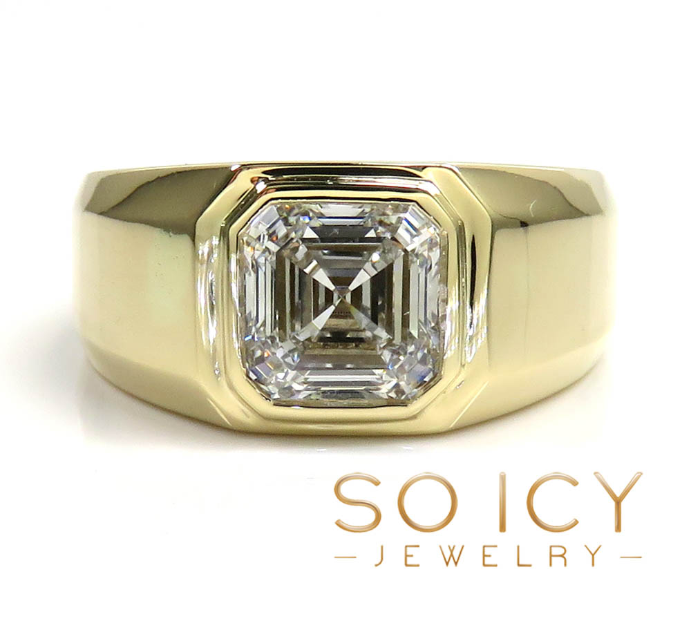 14k gold lab grown assher or emerald cut diamond ring 2.00ct 