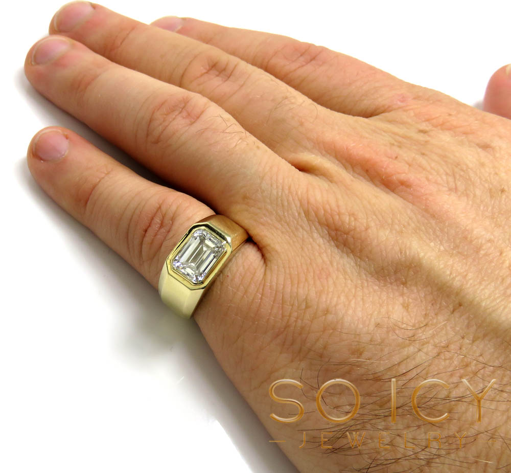 14k gold lab grown assher or emerald cut diamond ring 2.00ct 