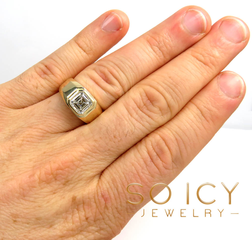 14k gold lab grown assher or emerald cut diamond ring 2.00ct 