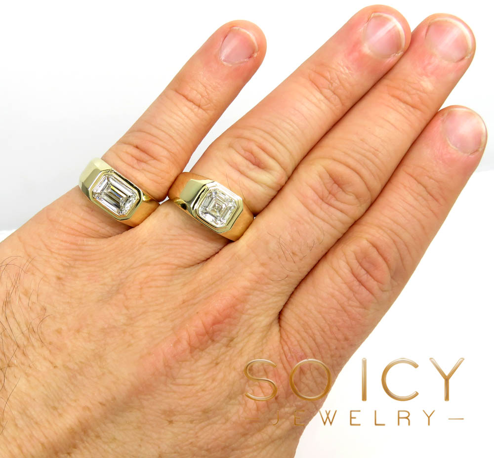 14k gold lab grown assher or emerald cut diamond ring 2.00ct 