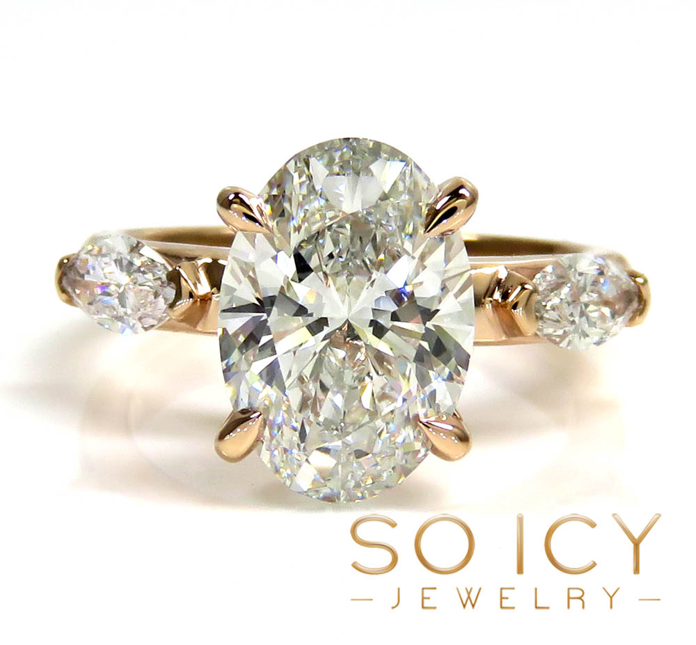14k rose gold oval & marquise diamond engagement ring 2.90ct - Image 2