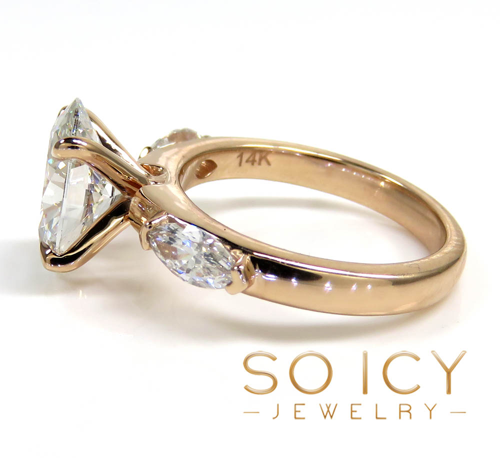 14k rose gold oval & marquise diamond engagement ring 2.90ct - Image 3
