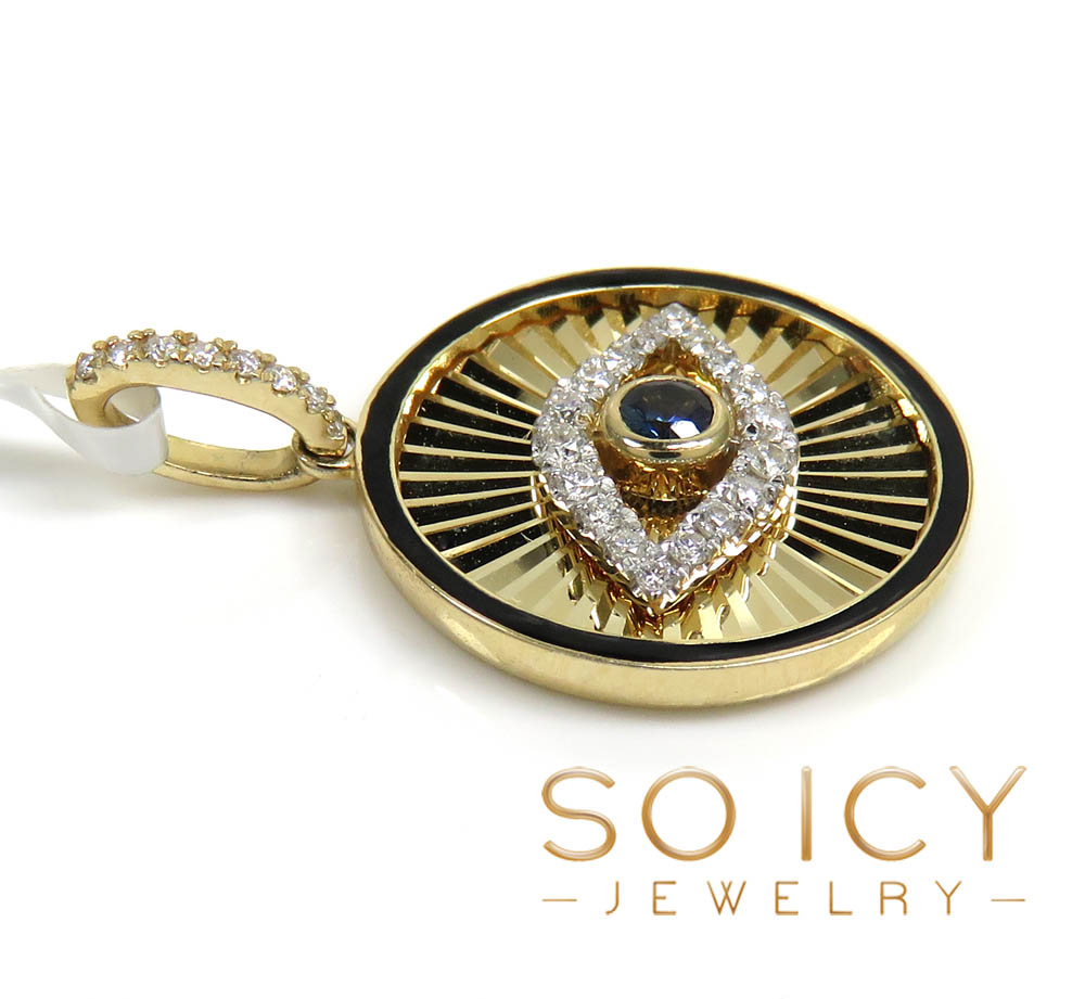 14k yellow gold black enamel diamond evil eye pendant 0.23ct - Image 4