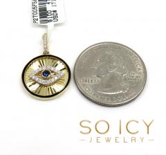 14k yellow gold black enamel diamond evil eye pendant 0.23ct 