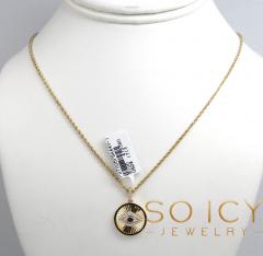 14k yellow gold black enamel diamond evil eye pendant 0.23ct 