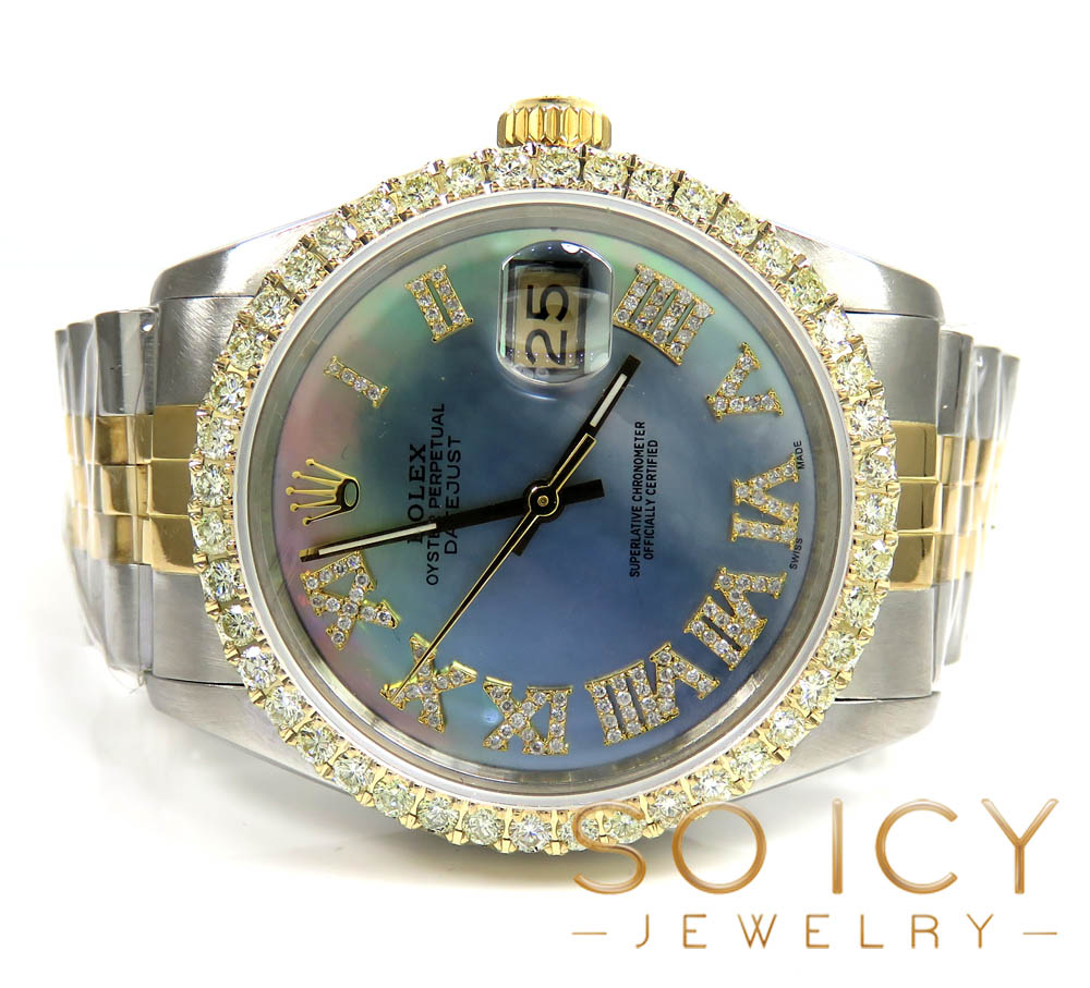 Rolex date just perpetual two tone 36mm custom diamond bezel 2.25ct - Image 5