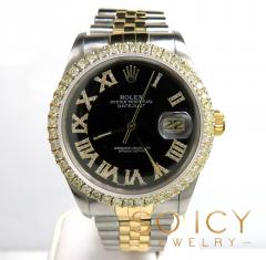 Rolex date just perpetual two tone 36mm custom diamond bezel 2.25ct