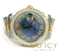 Rolex date just perpetual two tone 36mm custom diamond bezel 2.25ct
