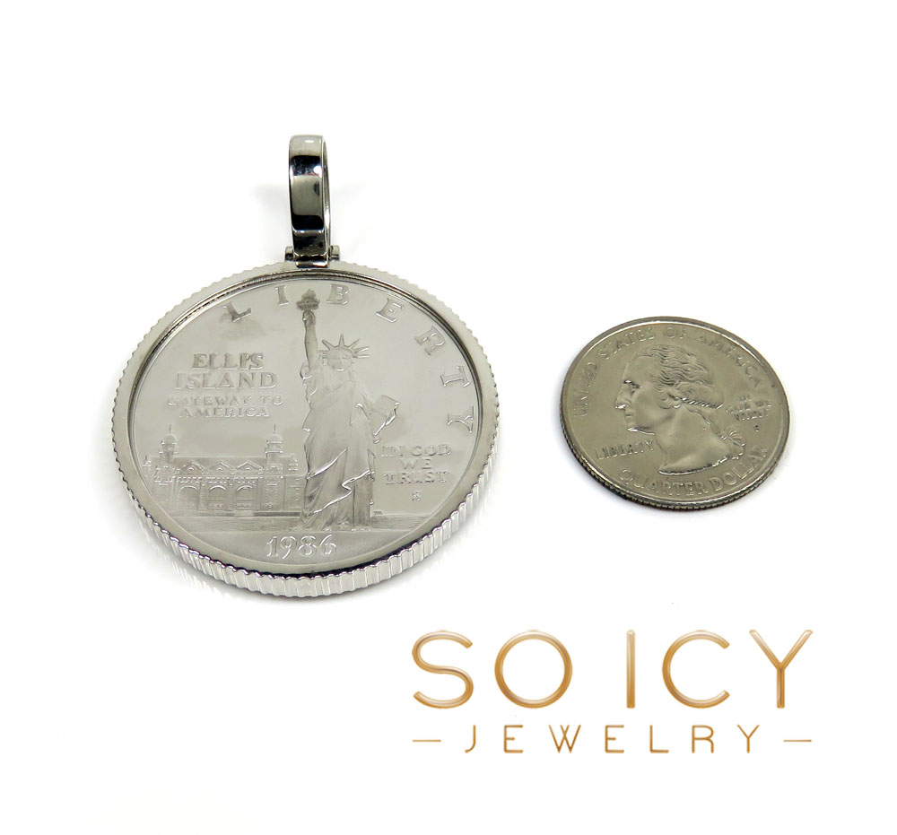 14k white gold coin frame holder w/ silver coin - Image 2