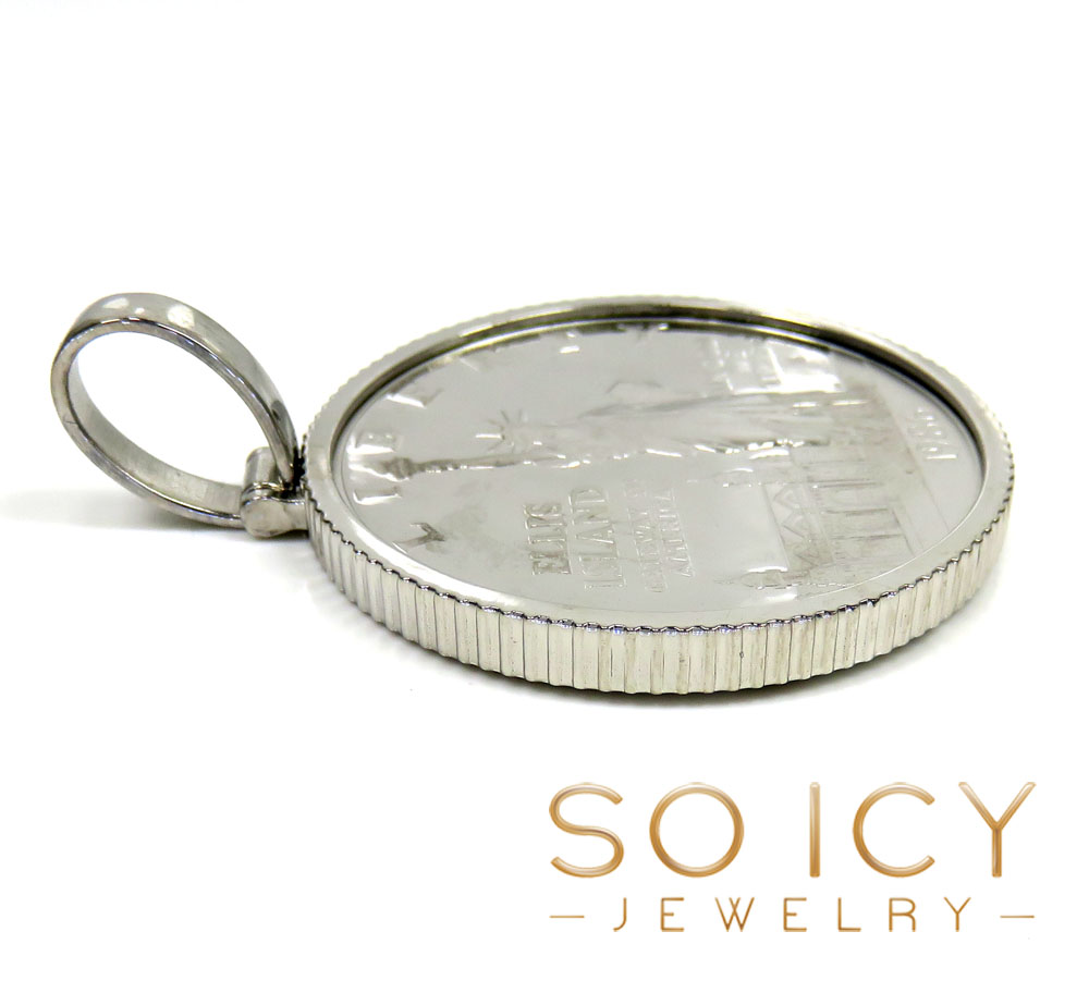 14k white gold coin frame holder w/ silver coin