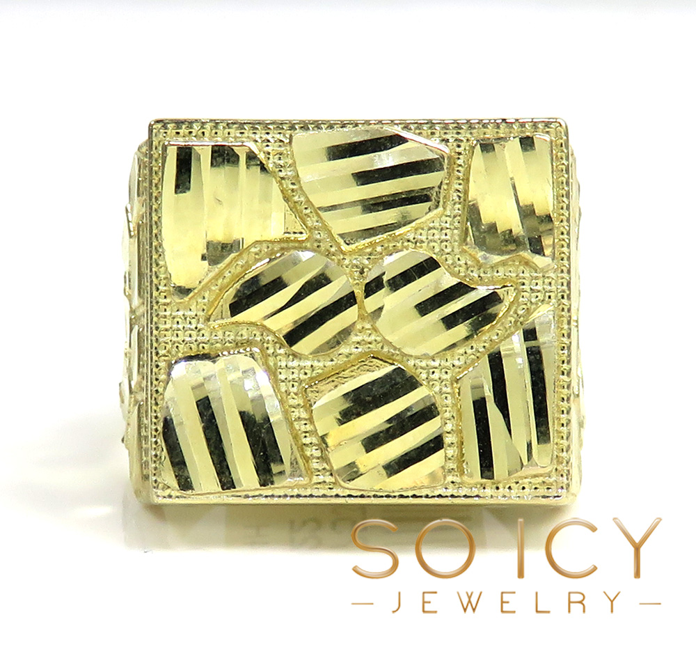 Mens 10k yellow gold medium square nugget ring - Image 2