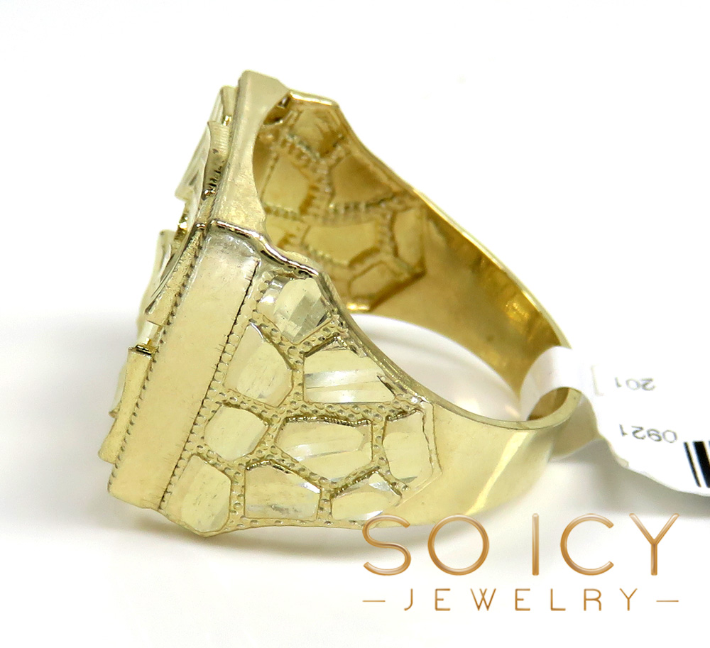 Mens 10k yellow gold medium square nugget ring