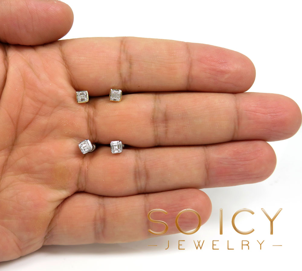 14k yellow or white gold small round diamond baguette earrings 0.12ct - Image 3