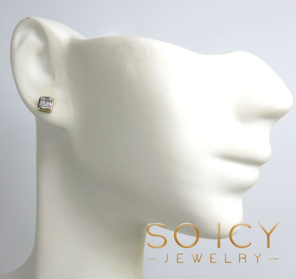 14k yellow or white gold small round diamond baguette earrings 0.12ct - Image 4