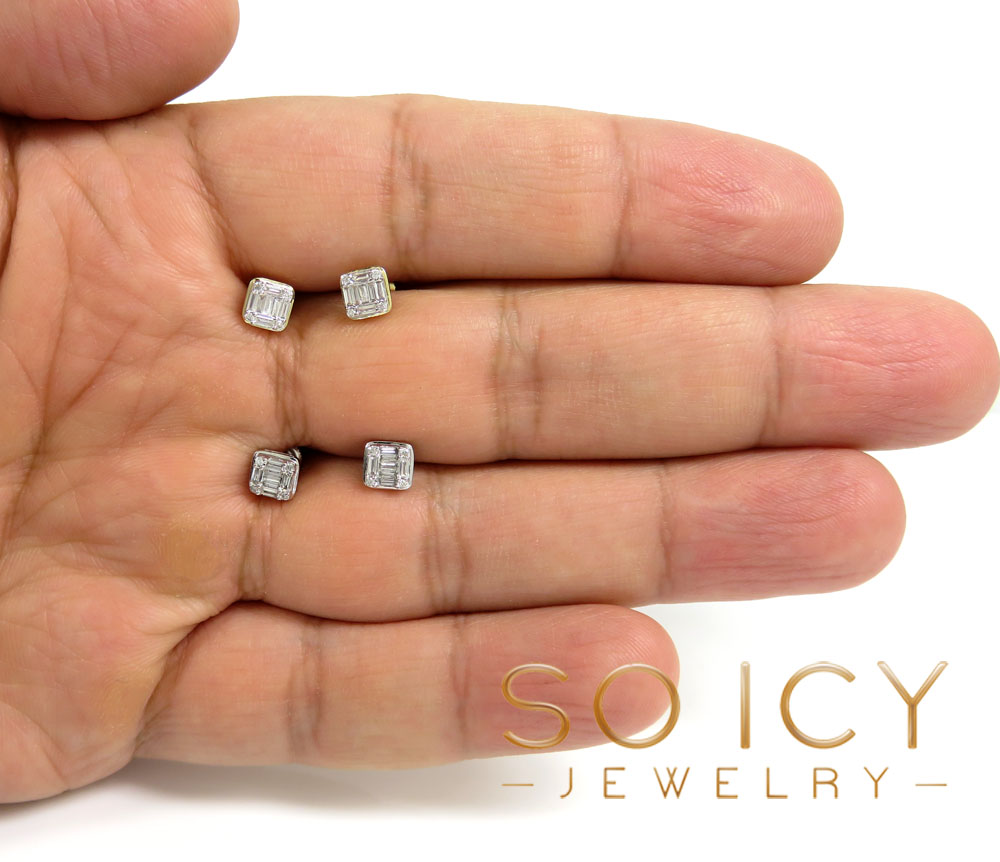 14k yellow or white gold medium round diamond baguette earrings 0.21ct