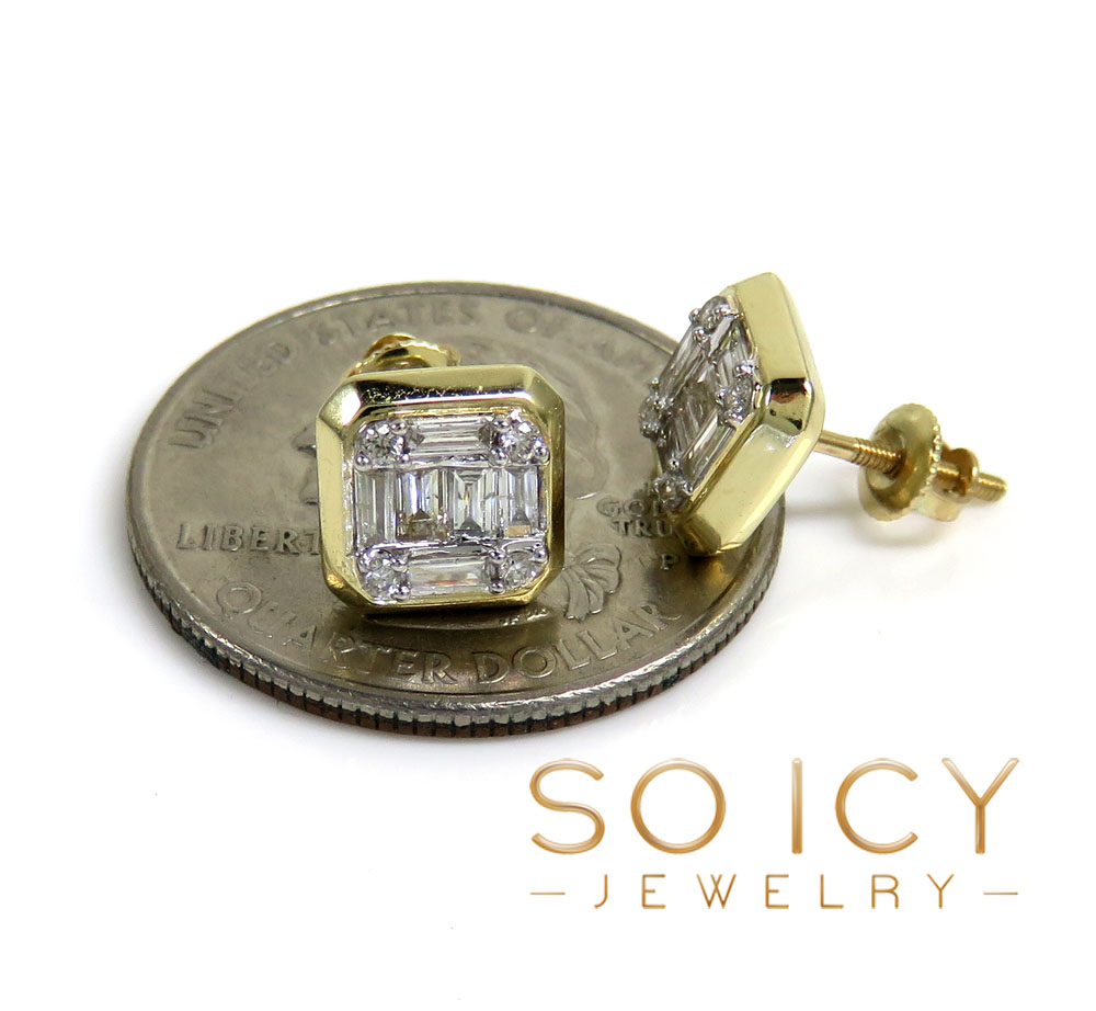  14k yellow or white gold 8.50mm large round diamond baguette earrings 0.56ct 
